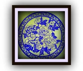 Handmade papercut - Peony flowers in a lace frame - Best gift or house decdor