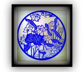 Handmade papercut - lotus flowers - Best gift or house decdor in blue