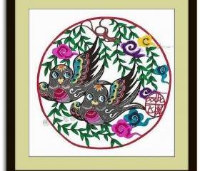 5 Dollar Off - Handcut papercut - Sparrow couple - in multicolor