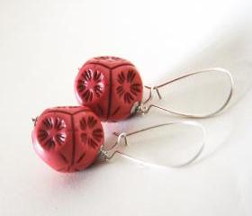 tangerine tango earrings - modern geometrical with flowers autumn colors
