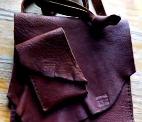 Hand Sewn Rustic Leather Cross Body Bag With Matched Card Holder