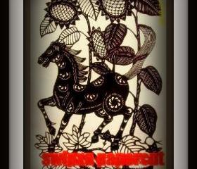 Handmade handicraft Papercut paper Art Work - horse and sunflower