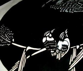 Handcut papercut - Bird couple on a lake reed