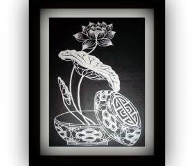 Spring Deal - Chinese handmade Die Cut Papercut - Lotus in a bowl