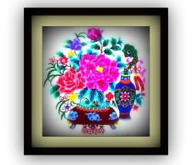 Handmade Papercutting art Work - Peony in Vase