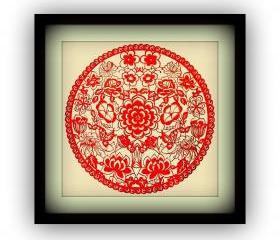 Sale - handmade papercut - flower and butterfly