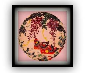 DEAL - Combined Listing - Handmade papercut - Mandarin duck couple / Koi fish - in multicolor