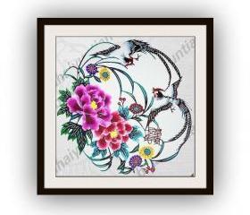 Deal - handmade Papercut - Bird couple and peony flower