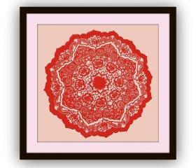 Unique GIFT - best for anyone - Handmade Artful Papercutting Work - Red Octagon