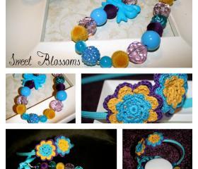 Crochet head band with matching bubblegum beads necklace