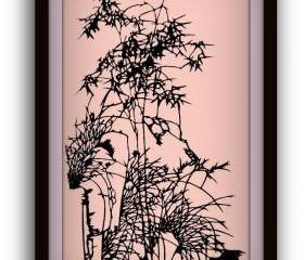 Handmade Papercutting papercut chinoiserie Art Work - Bamboo and orchid in rocks - Limited Edition