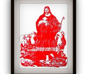 Christmas Sale - Xmas Deal - Handmade Papercutting Papercut Art Work - Our god - the jesus - in red