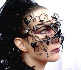 Gothic vine masquerade mask, with acrylic leaves, black, handmade