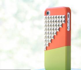 iPhone 4, 4S case - Color Block Stud - Orange / Green / Silver studs
