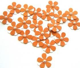 Teeny Tiny Tangerine and White Flowers - Set of 20
