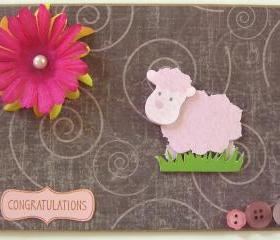 Pink Baby Lamb - Handmade Baby/Baby Shower Greeting Card
