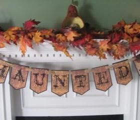 Victorian 'Haunted' Halloween Banner featuring Gothic Styled Lettering