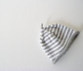 Baby hat - Newborn baby - Knit stripped hat -Baby beanie - Baby boy - Photography prop - Grey - White