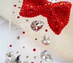 New Bling Sparkle Crystal Big Red Bow Rhinestones iPhone 4/4S Case