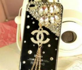 New Bling Four-Leaf Clover With Gold Logo And Crystals On Black iPhone 4/4S Case