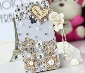 New Bling Crystal Wooden Heart Tassel iPhone 4/4S Case