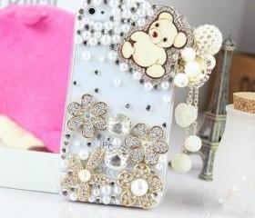 New Bling Crystal Wooden Bear Tassel iPhone 4/4S Case