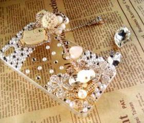 New Bling Crystal Wooden Kitty Cat Tassel iPhone 4/4S Case