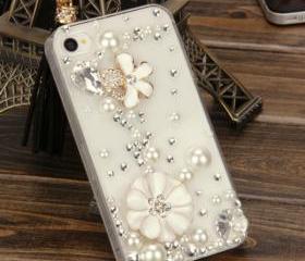 Bling Sparkle Crystal Lucky Flower, Pearls and rhinestones iphone 4/4S Case, #744