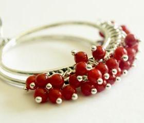 Chandeleir Hoop Earrings - Red Coral Earrings