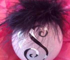 Personalized Initial 4' Glittered Glass Ornament with Bow/Ribbon