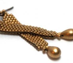 Autumn Gold Beaded Stiletto Dangle Drop Earrings