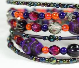 purple and orange skull memory wire bracelet