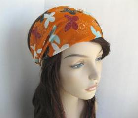 Headband Head Wrap Dreadband Women's Gypsy Hippie Bandana Orange with Butterflies Cotton Fabric