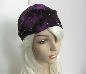 Fabric Headband Women's Head Wrap Cosmic Universe Yoga Bandana Galaxy Print Black and Purple