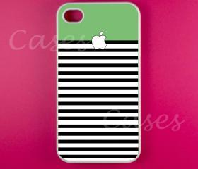 Iphone 4 Case - Green White Stripes Iphone 4s Case, Iphone Case
