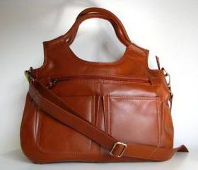 Leather Handbag Satchel Tote Btrown 
