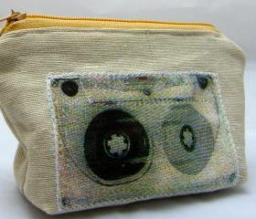 Retro Cassette Applique Purse - Yellow Zipper