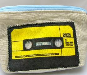 Retro Cassette Applique Purse - Blue Zipper