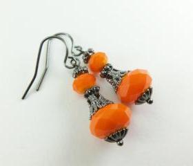 Victorian Halloween Orange Pumpkin Earrings Beaded Earrings