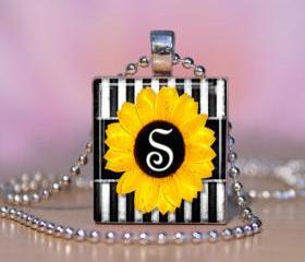 Sunflower Letters Personalized Scrabble Tile Pendant