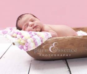 Sale -- Pom Pom Blanket Photography Prop - Flower Garden