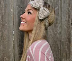 Bow Headband in Linen with Natural Vegan Coconut Shell Buttons - Adjustable