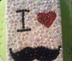 New Bling Cyrstal Sparkle I Love Beard Rhinestones iPhone 4/4s Case Cover