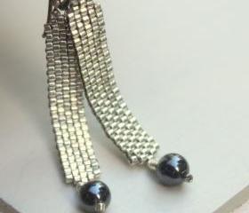  Silver Hematite Dangle Earrings