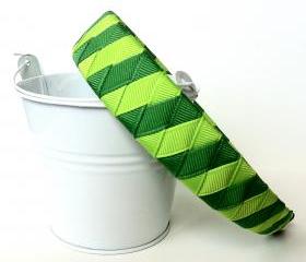 Green Woven Headband: one inch wide headband made from lypple and emerald ribbon 