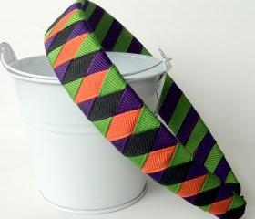 Halloween Headband: hand woven green purple black orange 