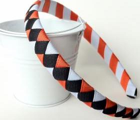 Halloween Headband: black orange white half inch wide band