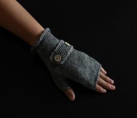 Handmade Knitted fingerless gloves dark grey