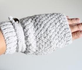 Handmade Knitted fingerless gloves -light grey