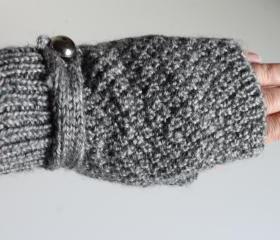 Handmade Knitted fingerless gloves --grey